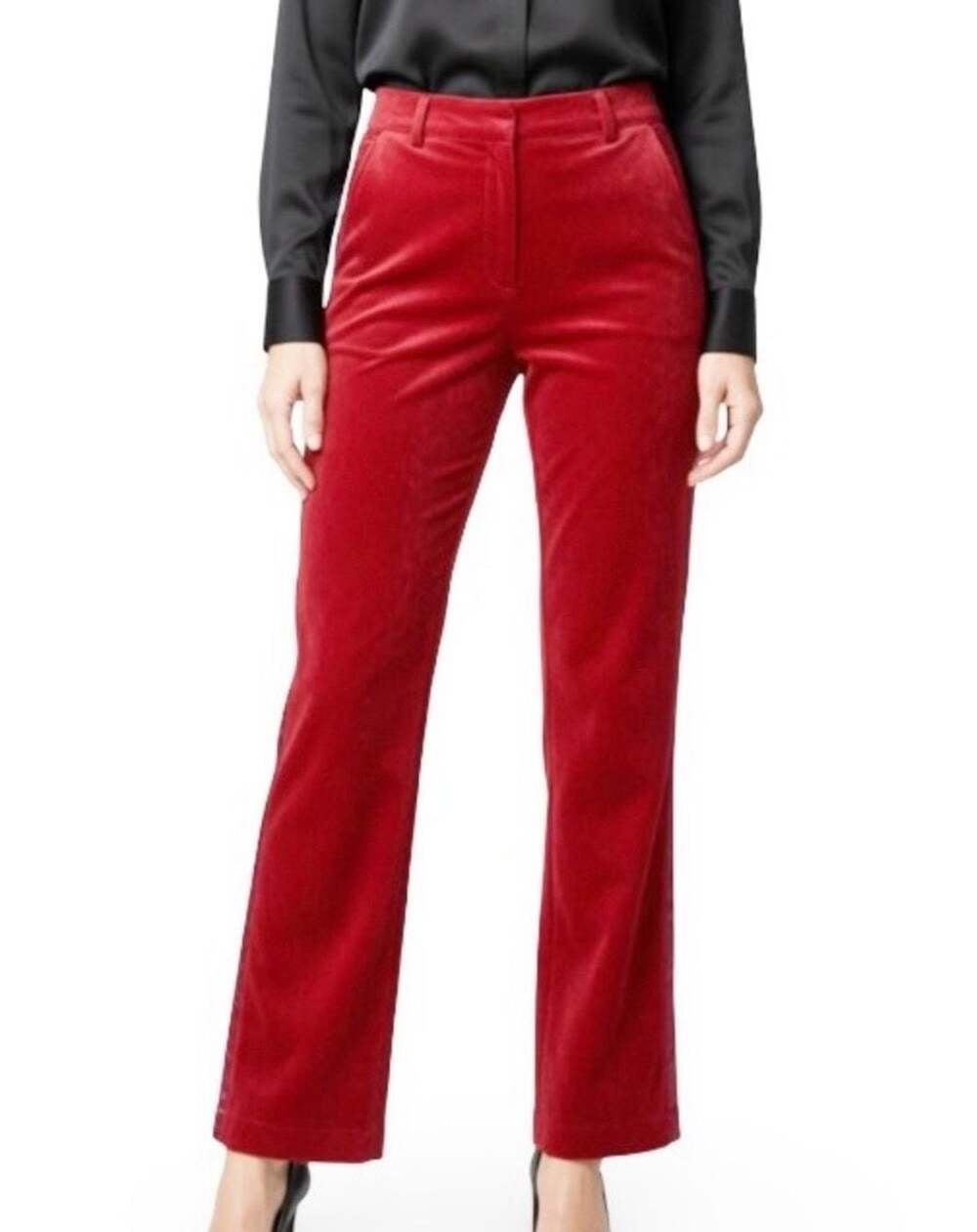 NWT 7 For All Mankind Red Velvet Satin Tuxedo Stripe Wide Leg Trouser Pants